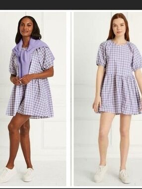 Hill House the adeline dress in Lilac Gingham Puff Sleeve Mini Dress sz S